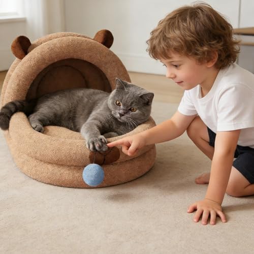 Cama de mascotas antideslizante estilo cueva capibara para gatitos de interior 3