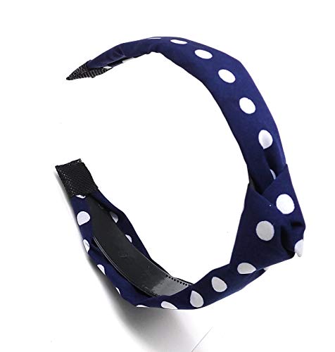 JAGMOOLYA Products Cross knot Hairbands With Cloth Wrapped Headwear Styling Hair Accessory Washing Face Spa Mask Shower for Girls/Kids and Women (Pack of 2) (Navy Blue with White Dots)