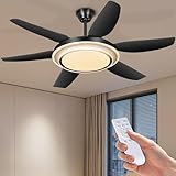 Phylluz 52'' Ceiling Fans with Lights and Remote, Modern Fandelier Ceiling Fan, Black Chandelier Ceiling Fans with Crystal Light, Quiet DC Motor for Bedroom Living Room Kitchen