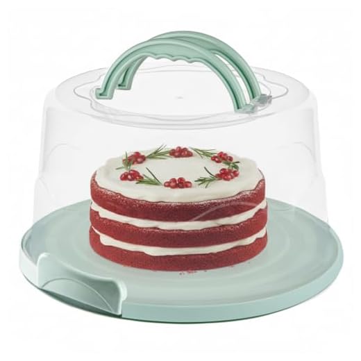 MosJos Extra Large Cake Carrier, Cake Holder with Lid & 2 Sturdy Snaps & Handles, Cake Containers with Lids/Five Section Tray, Holds 10” Cake with Icing, Cake Carrier with Lid and Handle (Green)
