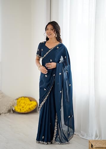 Image of Star Georgette Saree with Sequin Embroidery Work and Embroidered Blouse (Star-104)
