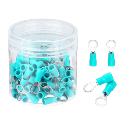 MECCANIXITY 100Pcs Insulated Ring Terminal RVS1.25-5 Battery Lugs 22-16AWG Electrical Crimp Terminals Eyelet Wire Connectors for Industrial, Electrical Wiring, Green