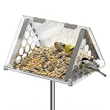 BUYYAH Squirrel Proof Bird Feeder, Stainless Steel Construction Pole Mount Bird Feeder, Weather Proof Transparent Acrylic Bird Feeders for Outdoors (Pole Not Included)