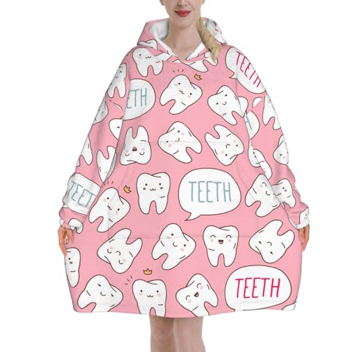 Sweat à capuche couverture flanelle cadeau original motif dents de dentiste kawaii
