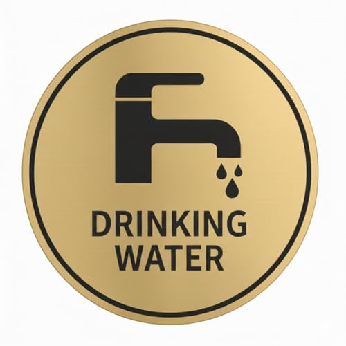 Image of Premium Brushed Golden DRINKING WATER Round Acrylic Sign Board Self adhesive Sign 5.9 inch for Mall Business Stores Cafe Shop corporate Hospital Hotel School Office