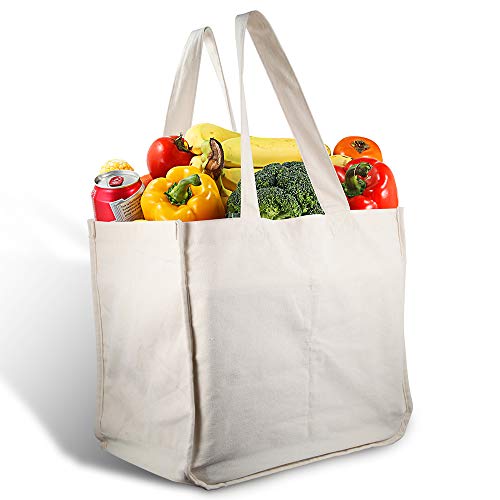 Canvas Grocery Shopping Bags with Bottle Sleeves, Micarsky 100% Organic Cotton Cloth Reusable