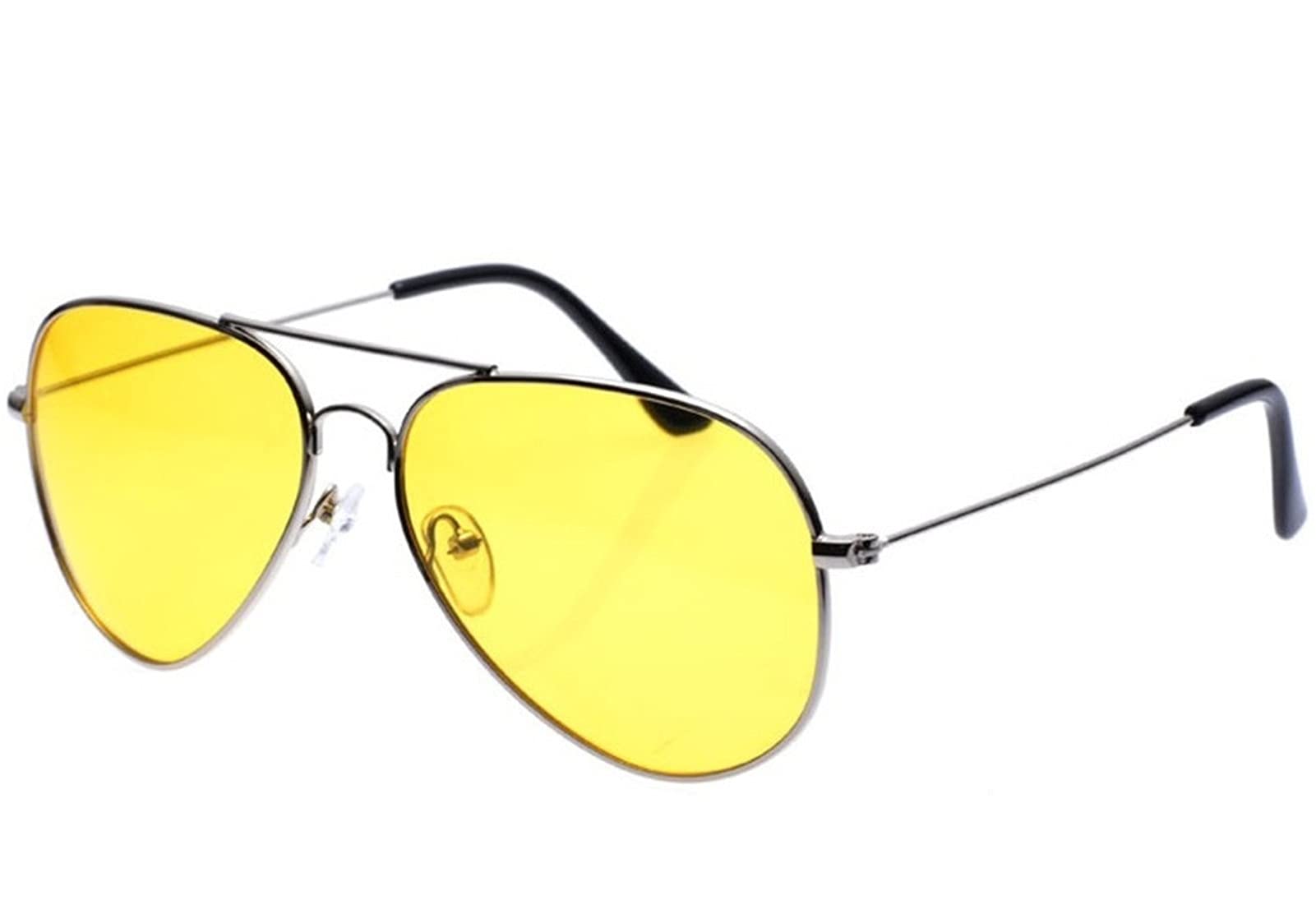 WIRUN Night Vision Glasses Anti-Glare Polarized UV400 Aviator Yellow Safety Night Driving Glasses Eyewear for Men & Women (Silver025)