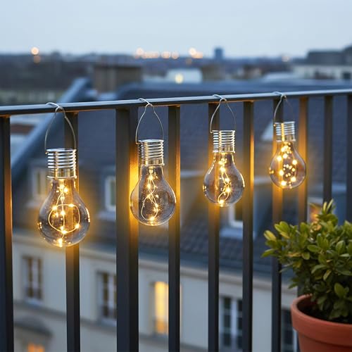 Spetebo Solar Glühbirne aus Kunststoff 4er Set 15 cm - transparent - LED Dekolampe wetterfest zum aufhängen im Außenbereich geeignet- Gartenlampe Solarleuchte Hängelampe Garten Deko Party Beleuchtung