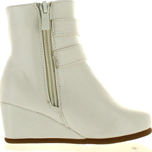 Link Peggy-90K Children Girl's Wedge Heel Double Straps High Top Ankle Booties,White,112