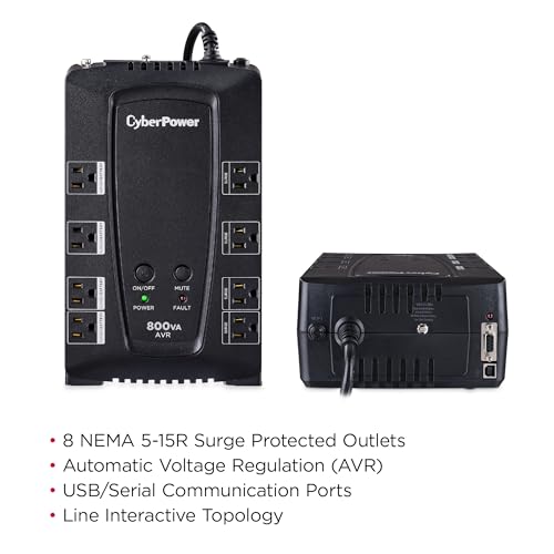 CyberPower CP800AVR AVR UPS Battery Backup and Surge Protector, 800VA/450W, 8 Outlets, Compact, UL Certified - image 4