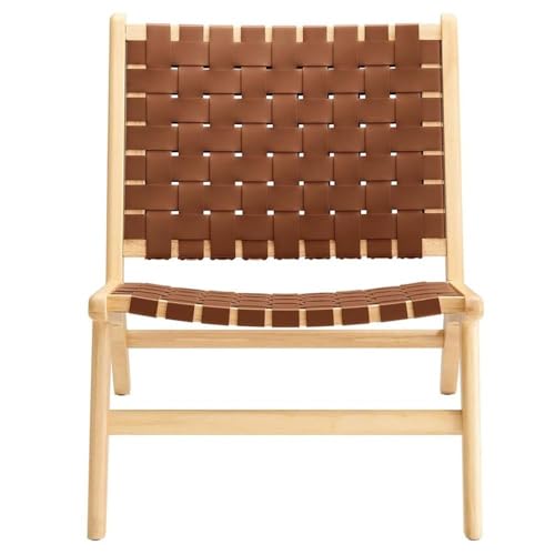 Sillón tejido en cuero marrón natural reclinable miniatura 4
