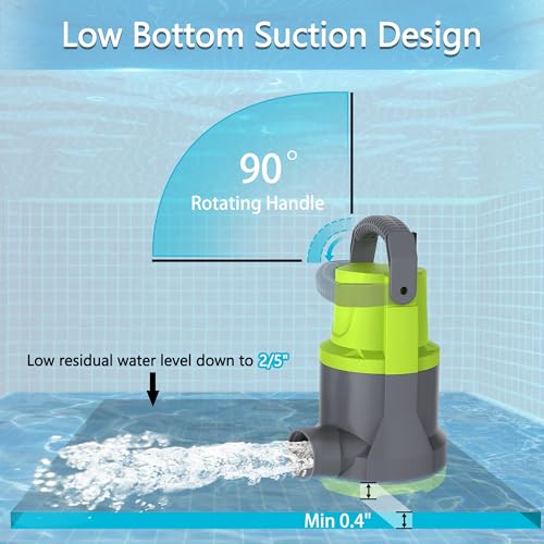 FLUENTPOWER 3/4HP Submersible Sump Pump, 3500GPH Portable Utility Water Pump, with 26Ft Cord, Adapters, Check Valve and Rope, Manual Control for Pool Tub Garden Pond Basement Draining