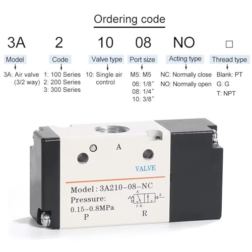 Vanne pneumatique 3/2 voies 3A210-06 distributeur commande air comprimé NC