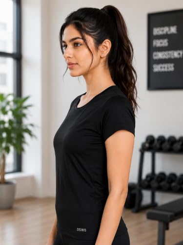 Image of Women Polyester Stretch Regular Fit Round Neck Half Sleeve T-Shirt (Pack of 1)