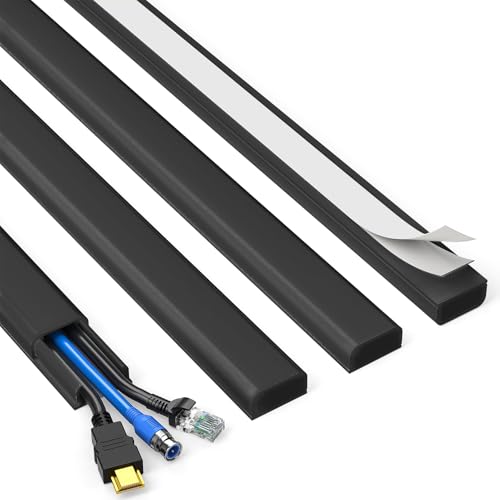 Delamu Black Cord Hider 56.7in Black Cable Hider Cord Covers for Wires on Wall Wire Hider Wire Covers for 2-3 Cords on Wall Easier Setup Cable Raceway Cable Management 4X L14.2 W0.94 H0.47in