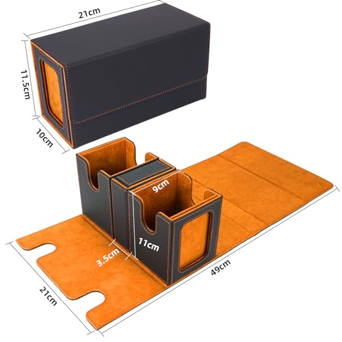 Afiing T321BLACK ORANGE Mtg Commander Card Storage Box - Fits 200 Double Sleeved Cards,3-In-1Card Deck Case,Strong Magnet Card Organizer For Magic Commander Tcg Ccg,4Dividers &2 Toploaders thumb #3