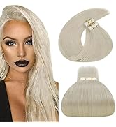 LaaVoo Echthaar Extensions Tape in Platinblond Haarverlängerung Tape on Extensions Echthaar Haar ...