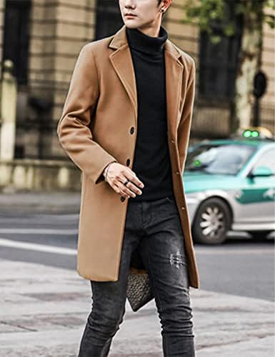 Tanming Mens Black Trench Coat Notched Lapel Single Breasted Long Peacoat Overcoat3