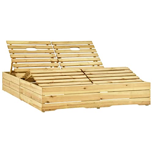 Tumbona doble de madera de pino, impregnada verde, cama de jardín duradera para terraza y jardín, perfecta para amantes del sol y relajación