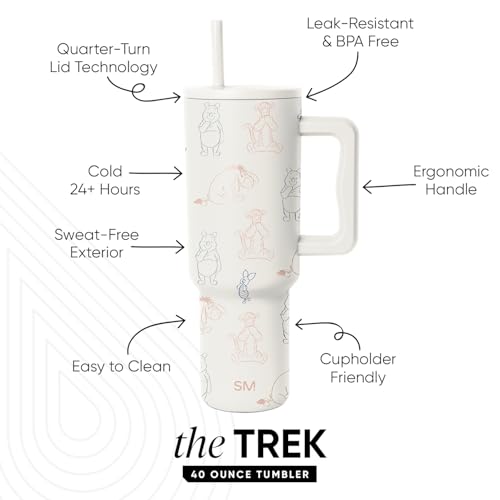 Image of Simple Modern Disney 40 oz Trek Tumbler with Handle and Straw Lid | Cup Holder Friendly Insulated Stainless Steel Travel Mug | Winnie the Pooh Doodles