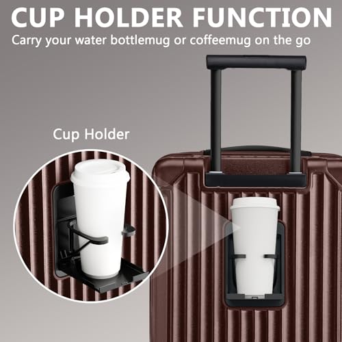 Image of Joyway 20in Carry On Luggage with Cup Holder and USB Port, 25% Expandable Capacity, Smart Suitcase Set with Anti Slip Wheels and Handbag, Perfect for Men and Women (Coffee, Carry-On 20-Inch Handbag)
