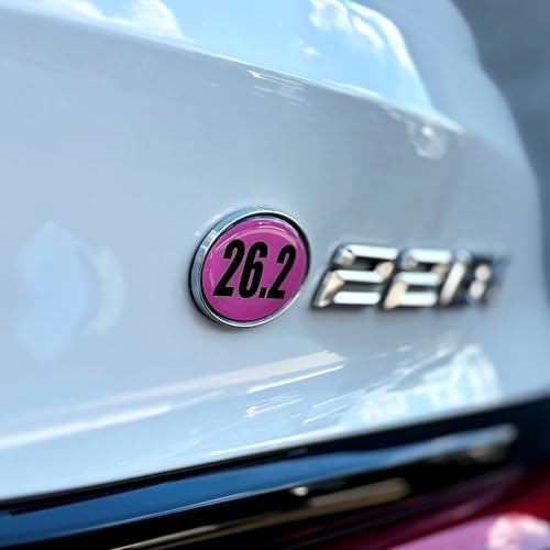Image of Elektroplate Mini 26.2 Marathon Pink OEM Chrome Emblems for Motorcycles, Watercrafts, and Decorations | Universal Fit at 2.15 inch x 1.4 inch | Weatherproof | 2-Pack