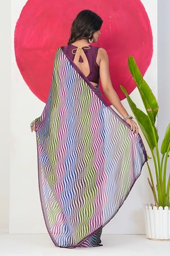 Image of MIRCHI FASHION Women Saree | Chiffon Chevron Zig Zag Printed Office Wear Sari with Blouse
