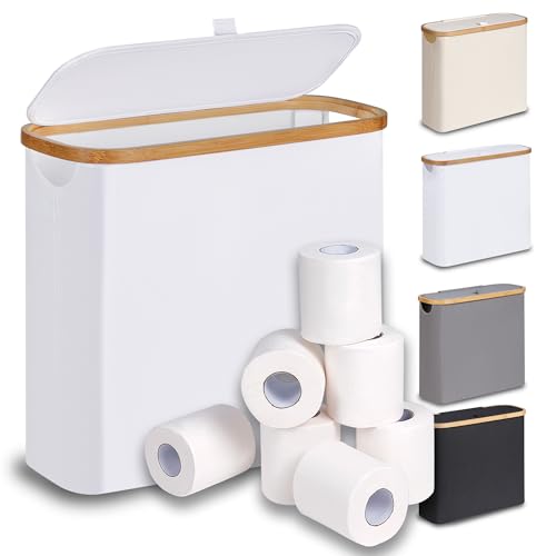 efluky Toilet Paper Basket 28L, Toilet Paper Holder with Lid for Bathroom, Free Standing Storage Organizer Holds Up to 9-12 Rolls,White