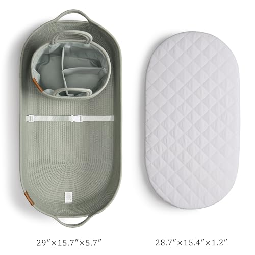 Image of Baby Changing Basket for Baby Dresser, Moses Basket for Babies, Cotton Rope Diaper Changing Basket, Unisex Baby Moses Basket, Foam Diaper Changing Pad for Dresser, Changing Table Topper for Dresser