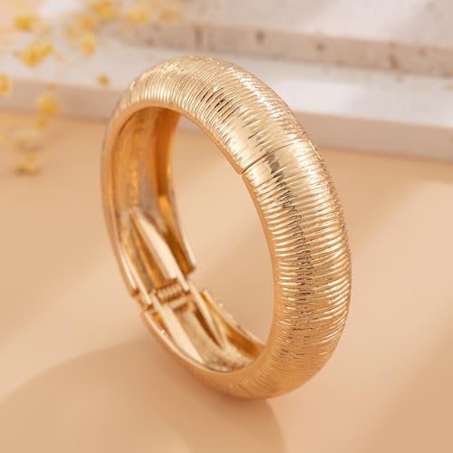 Bracelet en métal incurvé avec texture rayée rigide ajustable - 7