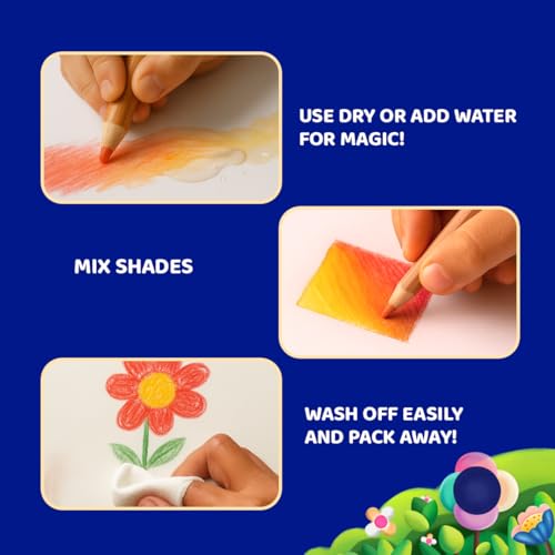 Image of Fevicryl YUDU 3-in-1 Colour Pencils | 12 Shades + Free sharpner | Colour Pencil, Crayon & Water Colour in 1 | Easily Washable, Non-Toxic & Safe for Kids 6-12yrs | Ideal Gift for Kids
