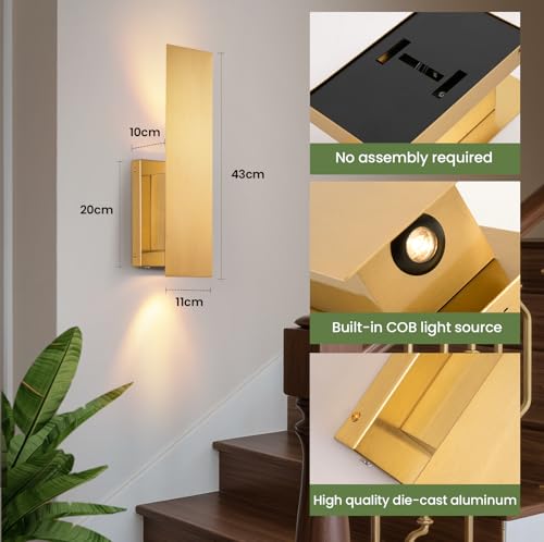 Image of Gold Wireless Wall Sconces Set of Two,3000K-6000K Dimmable Battery Operated Wall Sconce with Remote,USB Rechargeable LED Wall Lights for Living Room Bedroom Hallway