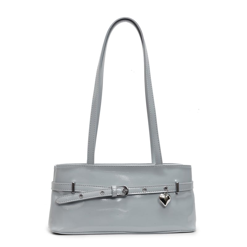 Women PU Fashion Shoulder Bag Large Capacity Simple Shoulder Purse Belt & Heart Decor Slouchy Carrying Bag Outdoor Travel Bag