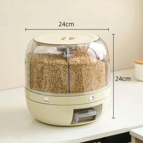 Image of Rotating Rice and Grain Dispenser with Lid for Kitchen - Modular Storage Container for Dry Food, Dal, Cereal, Flour - Plastic Pantry Organizer Jar Dabba for Home, Pulses Box for Kitchen Use (Cream)