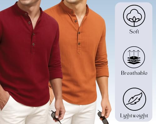 Image of DEELMO Combo of Men's Cotton Blend Solid Regular Fit Full Sleeve Short Kurta | Men's Trendy Short Kurta Pack of 2