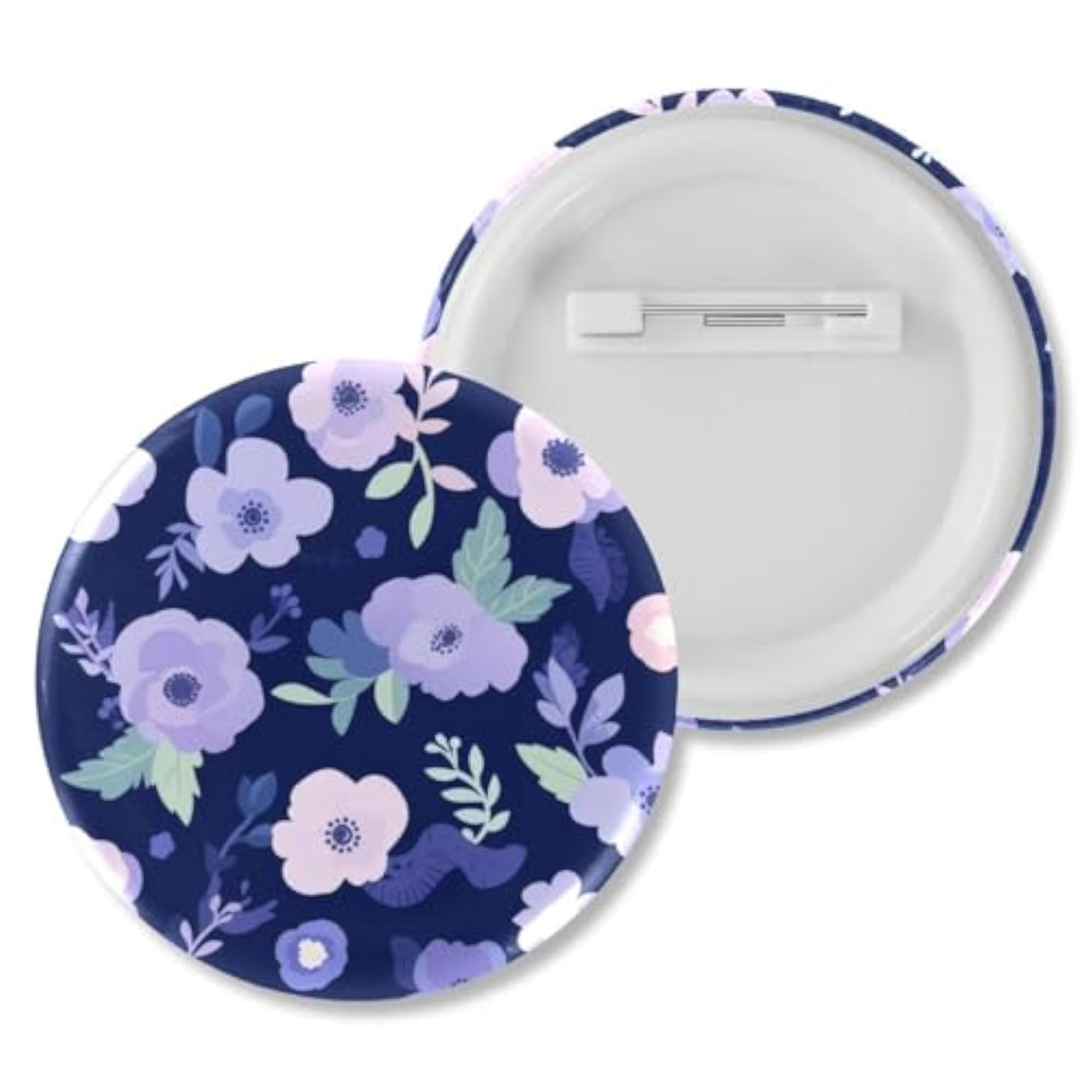 Kids' 6-Pack Blue Floral Pattern Button Pins, Fashionable Brooches