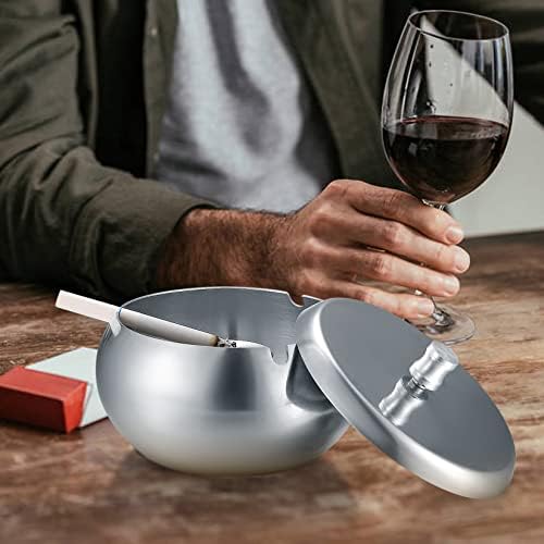 Stainless Steel Ashtray with Lid, Ashtray Outdoor, Windproof Ashtrays for Cigarettes, Metal Ash Trays Rainproof for Indoor Outdoors, Ash Holder for Home Garden Bar Office Hotel Restaurant