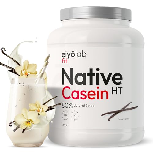 eiyolab - Isolate Caséine Micellaire Native | 24g de Protéines par Dose | Riche en BCAA | Protéines à Assimilation Lente | Idéal en Sèche | Prise de Muscle | Faible en Calories | Saveur Vanille | 750g | Eiyolab