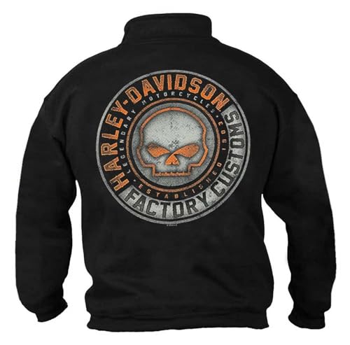 Harley-Davidson Men's Halo Skull 1/4 Zip Cadet Pullover Sweatshirt - Black2