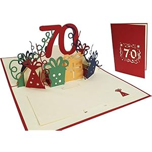 LINPOPUP® 3D pop-up kaart voor 70e verjaardag, verjaardagskaart met envelop, Happy Birthday, cadeaubon voor verjaardag, cadeau voor vriendin, vrouw, 70 cijfers, rood, N24