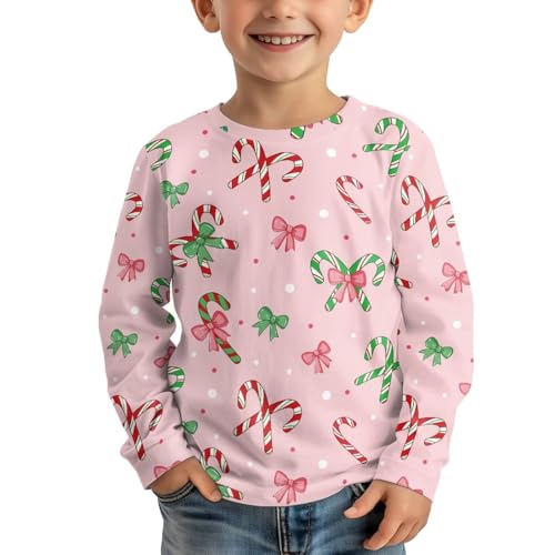 Renewold Christmas Tees Girls Boys T-Shirts Kids Athletic Shirts Long Sleeve Crewneck T Shirts Casual Clothes 3-16 Years3