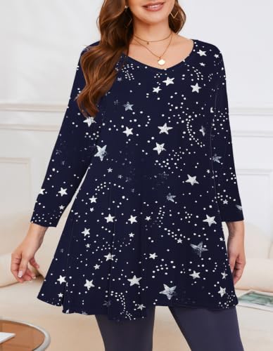 Image of LARACE Tunics 3 /4 Sleeve Plus Size Tops for Women V Neck Loose Fit Flowy Clothing for Leggings