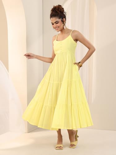 Image of Libas Solid Cotton Fit and Flare Dress