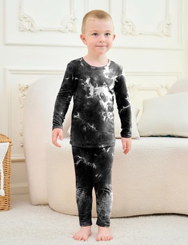 Jimonda Kids Toddler Soft Rayon From Bamboo Pajamas Long Sleeve Boys Girls Sleepwear Outdoor 4pcs Set Tops&Pants Tie Dye Pj2