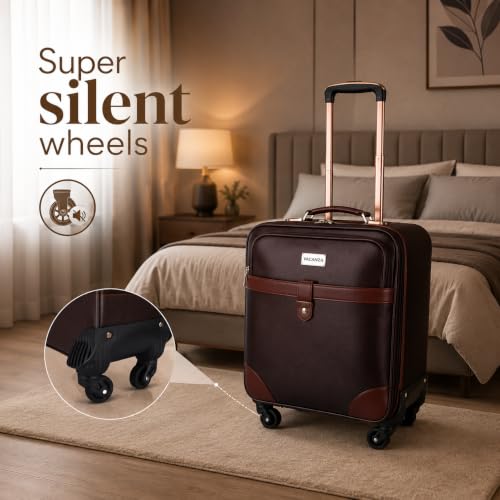 Image of 3G VACANZA Small Cabin Luggage (18 inch) 4 Wheels Vegan Leather Trolley Bag /Laptop Roller Case Unisex - Brown