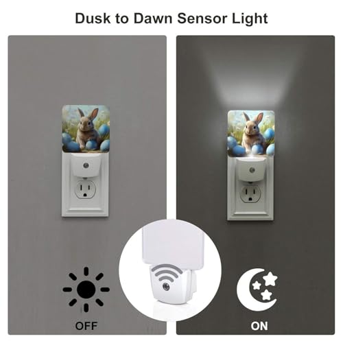 Image of Easter Blue Bunny Eggs LED Plug-in Night Lamp 2 Piece Set, Auto Sensor Nightlights Set of 2 for Bedroom Bathroom