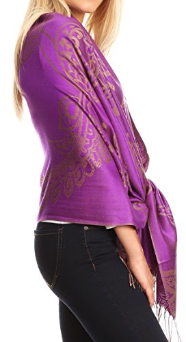 Sakkas Sarah Reversible Silky Soft Brocade Scarf Shawl Stole with Fringe4
