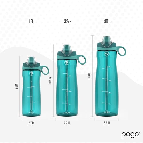 Pogo BPA-Free Tritan Plastic Water Bottle with Soft Straw Lid, 18 Oz, Teal