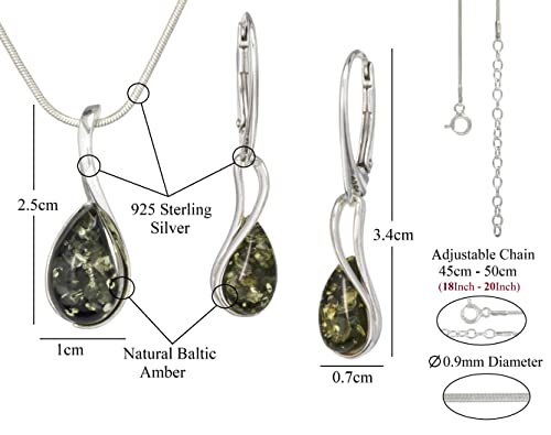 Conjunto de ámbar báltico verde para vestidos de fiesta y cadena ajustable de plata 925 6