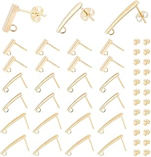 DICOSMETIC 30Pcs 3 Style Golden Hypoallergenic Stud Earring Findings with Loop 304 Stainless Steel Rectangle Earring Posts Stud Earring Making Supplies for DIY Jewelry Making Craft
